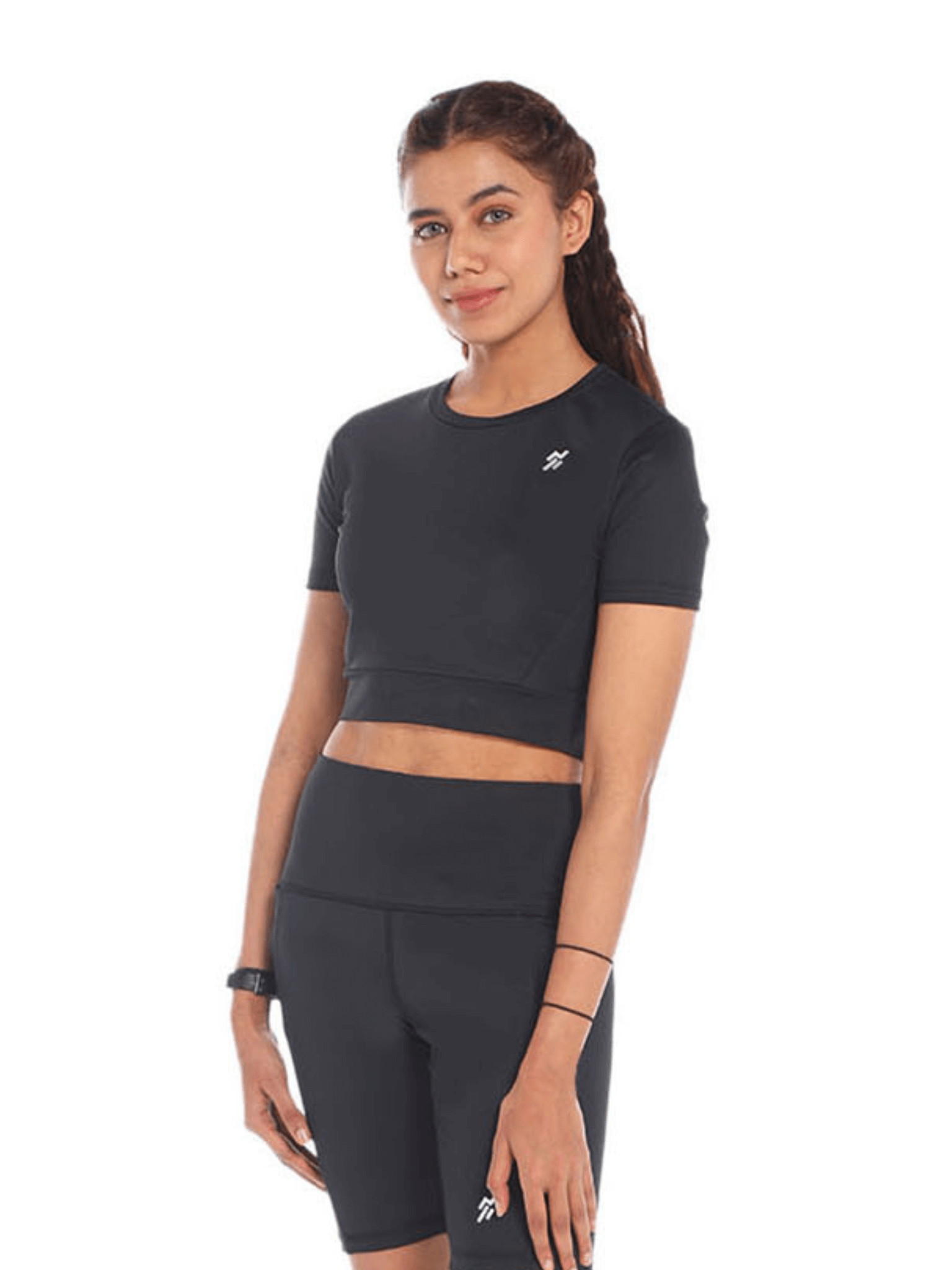 SHORT SLEEVE CROP TOP - Black